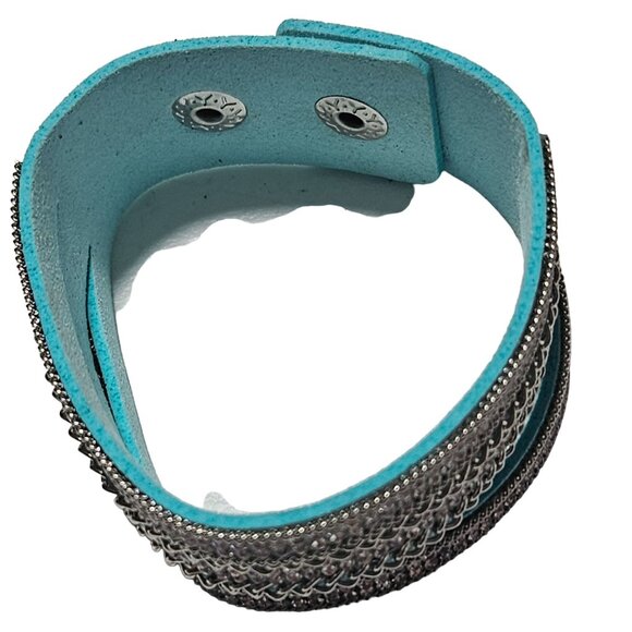 Stylish Silver Tone Chain Rhinestone Stacked Wrap Bracelet Snap Closure Jewelry - Picture 2 of 5